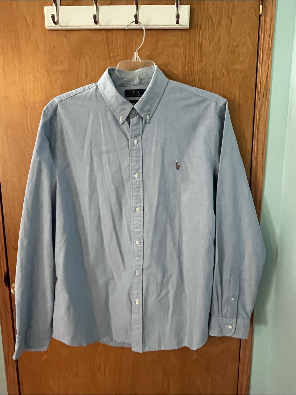 Polo Ralph Lauren Mens Classic Fit Blue White Tick Button Down Shirt Size XL EUC